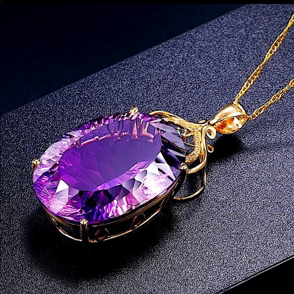 GOLD AMETHYST PENDANT NECKLACE - Picture 3 of 8